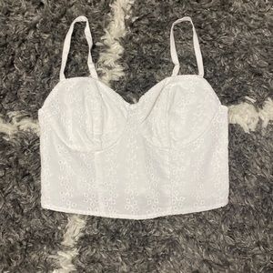 White textured tank top with adjustable straps